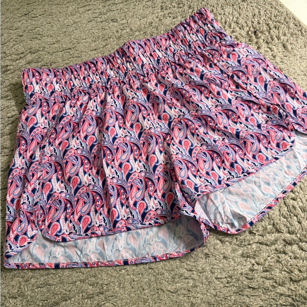 Simply Southern Pink Purple Paisley High Rise Elastic Waist Shorts - size XXL